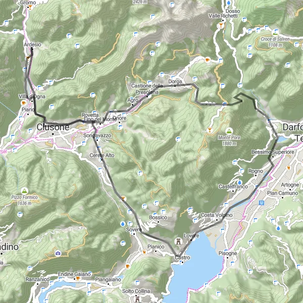 Miniaturní mapa "Cyklotrasa z Ardesia na Monte Simer" inspirace pro cyklisty v oblasti Lombardia, Italy. Vytvořeno pomocí plánovače tras Tarmacs.app