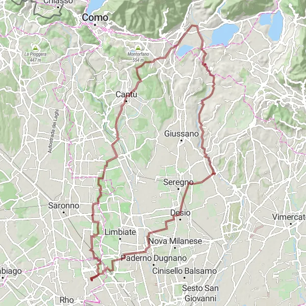 Map miniature of "Mirador Gravel Adventure" cycling inspiration in Lombardia, Italy. Generated by Tarmacs.app cycling route planner