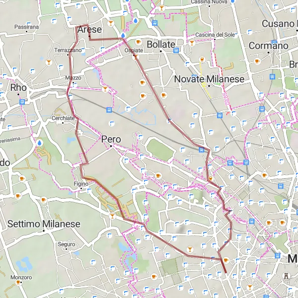 Miniatua del mapa de inspiración ciclista "Ruta de Grava a Musocco" en Lombardia, Italy. Generado por Tarmacs.app planificador de rutas ciclistas