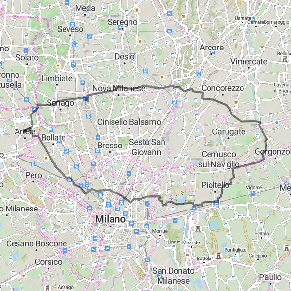 Karten-Miniaturansicht der Radinspiration "Straßenrundtour von Arese nach Musocco" in Lombardia, Italy. Erstellt vom Tarmacs.app-Routenplaner für Radtouren