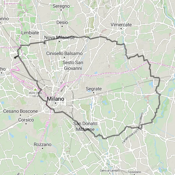 Miniatua del mapa de inspiración ciclista "Ruta panorámica de larga distancia desde Arese" en Lombardia, Italy. Generado por Tarmacs.app planificador de rutas ciclistas