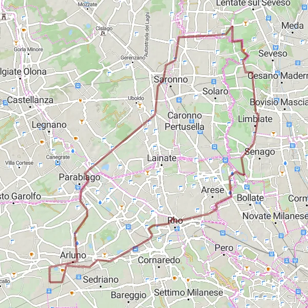 Miniatura della mappa di ispirazione al ciclismo "Giro in mountain bike tra le colline lombarde" nella regione di Lombardia, Italy. Generata da Tarmacs.app, pianificatore di rotte ciclistiche