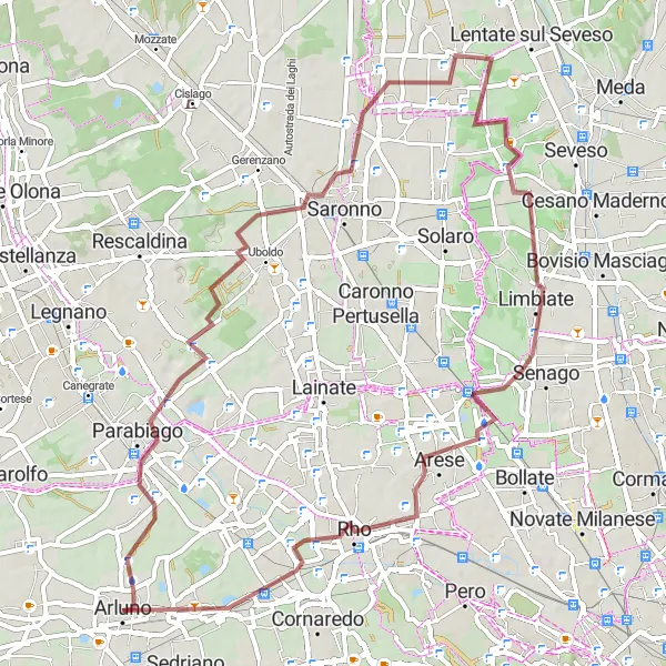 Miniaturní mapa "Gravelová cyklistická trasa kolem Arluna" inspirace pro cyklisty v oblasti Lombardia, Italy. Vytvořeno pomocí plánovače tras Tarmacs.app