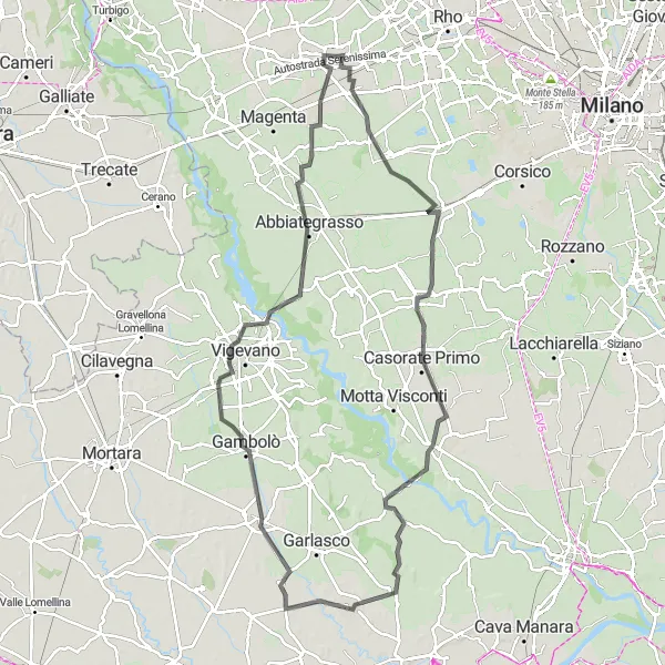 Kartminiatyr av "Runt Arluno till Vigevano" cykelinspiration i Lombardia, Italy. Genererad av Tarmacs.app cykelruttplanerare