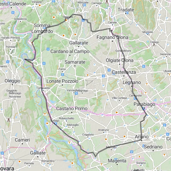 Kartminiatyr av "Landsbyer og natur i Lombardia" sykkelinspirasjon i Lombardia, Italy. Generert av Tarmacs.app sykkelrutoplanlegger