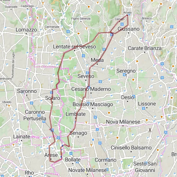 Kartminiatyr av "Opplev gravel-sykling fra Cesano Maderno til Giussano" sykkelinspirasjon i Lombardia, Italy. Generert av Tarmacs.app sykkelrutoplanlegger