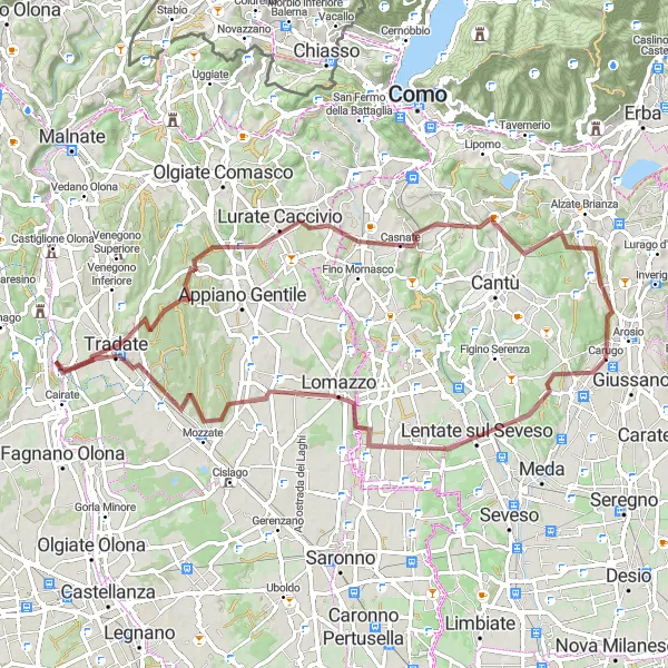 Kartminiatyr av "Utforsk grusveiene i Lombardia" sykkelinspirasjon i Lombardia, Italy. Generert av Tarmacs.app sykkelrutoplanlegger