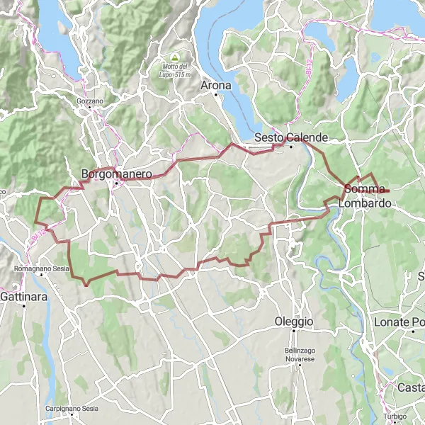 Miniatuurkaart van de fietsinspiratie "Gravelpad naar Arsago Seprio" in Lombardia, Italy. Gemaakt door de Tarmacs.app fietsrouteplanner