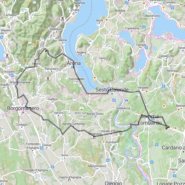 Kartminiatyr av "Dramatisk vei til Monte Belvedere" sykkelinspirasjon i Lombardia, Italy. Generert av Tarmacs.app sykkelrutoplanlegger
