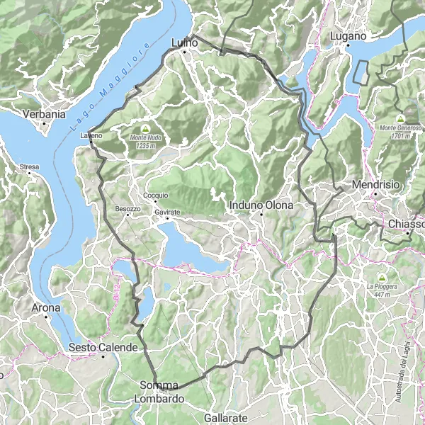 Miniatura mapy "Wyzwanie podczas trasy z Monte Gennaio do Venegono Inferiore" - trasy rowerowej w Lombardia, Italy. Wygenerowane przez planer tras rowerowych Tarmacs.app