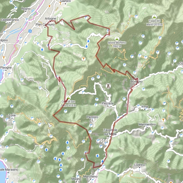 Kartminiatyr av "Oppdag Monte Campione-grusveien" sykkelinspirasjon i Lombardia, Italy. Generert av Tarmacs.app sykkelrutoplanlegger