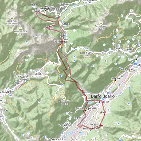 Mapa miniatúra "Gravelová cyklotrasa v okolí Artogne (Lombardia, Taliansko)" cyklistická inšpirácia v Lombardia, Italy. Vygenerované cyklistickým plánovačom trás Tarmacs.app