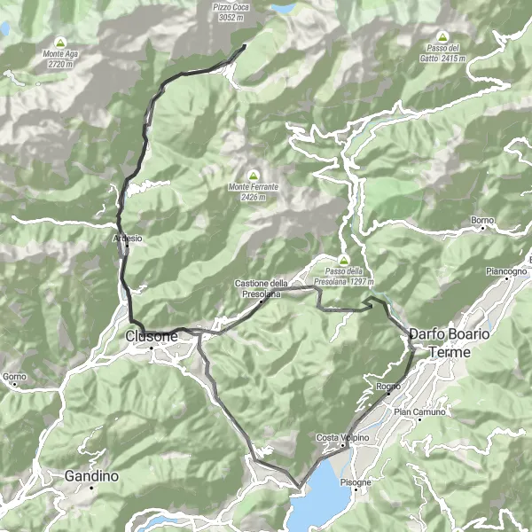 Kartminiatyr av "Rogno til Capo di Lago" sykkelinspirasjon i Lombardia, Italy. Generert av Tarmacs.app sykkelrutoplanlegger