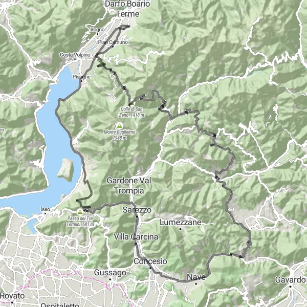 Miniature de la carte de l'inspiration cycliste "Tour des Cimes - Lombardia" dans la Lombardia, Italy. Générée par le planificateur d'itinéraire cycliste Tarmacs.app