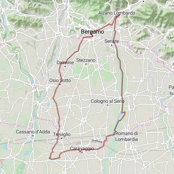 Miniatuurkaart van de fietsinspiratie "Unieke Gravelroute rond Arzago d'Adda" in Lombardia, Italy. Gemaakt door de Tarmacs.app fietsrouteplanner