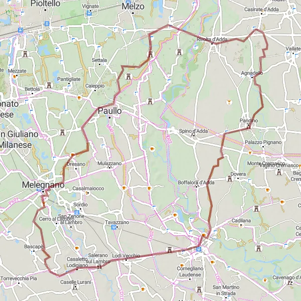 Karttaminiaatyyri "Lombardian kierros Agnadellosta" pyöräilyinspiraatiosta alueella Lombardia, Italy. Luotu Tarmacs.app pyöräilyreittisuunnittelijalla