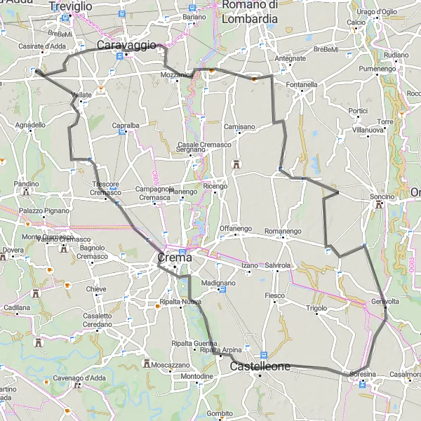 Map miniature of "The Crema Loop" cycling inspiration in Lombardia, Italy. Generated by Tarmacs.app cycling route planner