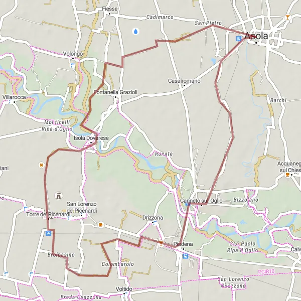 Mapa miniatúra "Gravel Tour de Asola" cyklistická inšpirácia v Lombardia, Italy. Vygenerované cyklistickým plánovačom trás Tarmacs.app
