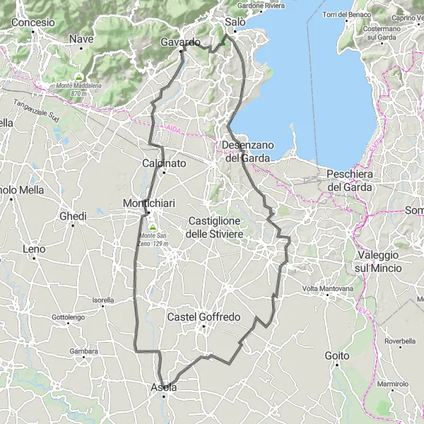 Zemljevid v pomanjšavi "Zahtevna pot okoli Asola za vrhunske kolesarje" kolesarske inspiracije v Lombardia, Italy. Generirano z načrtovalcem kolesarskih poti Tarmacs.app