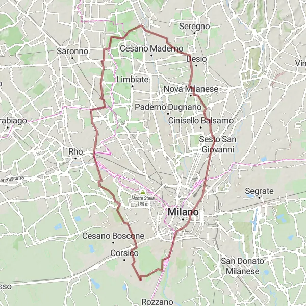 Kartminiatyr av "Grusvägar i Lombardia" cykelinspiration i Lombardia, Italy. Genererad av Tarmacs.app cykelruttplanerare