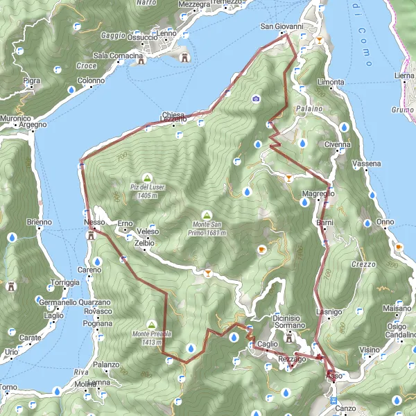 Karten-Miniaturansicht der Radinspiration "Kurze Gravelroute um Asso" in Lombardia, Italy. Erstellt vom Tarmacs.app-Routenplaner für Radtouren