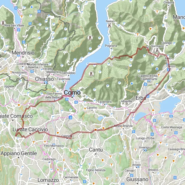 Kartminiatyr av "Oppdagende rute fra Asso til Lavatoio" sykkelinspirasjon i Lombardia, Italy. Generert av Tarmacs.app sykkelrutoplanlegger