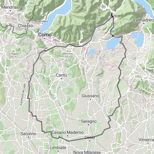 Miniaturní mapa "Cesta kolem Grandate a Albavilla" inspirace pro cyklisty v oblasti Lombardia, Italy. Vytvořeno pomocí plánovače tras Tarmacs.app