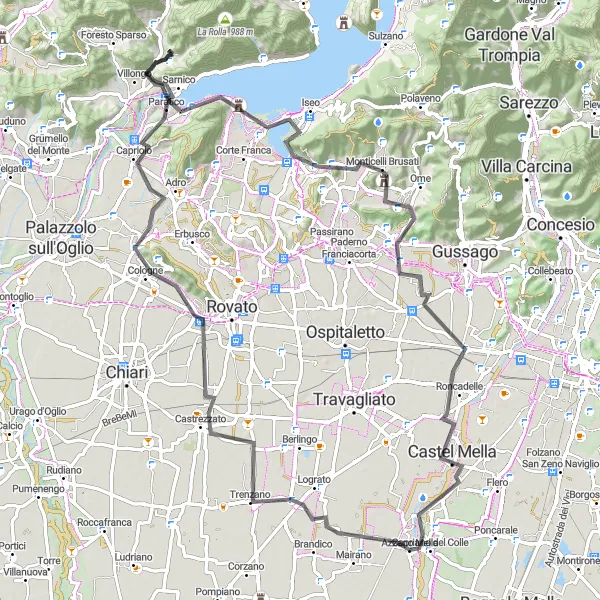 Miniaturní mapa "Okruh kolem Azzano Mella" inspirace pro cyklisty v oblasti Lombardia, Italy. Vytvořeno pomocí plánovače tras Tarmacs.app