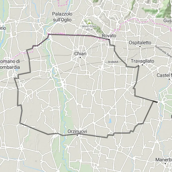 Miniatua del mapa de inspiración ciclista "Aventura en Coccaglio y Covo" en Lombardia, Italy. Generado por Tarmacs.app planificador de rutas ciclistas