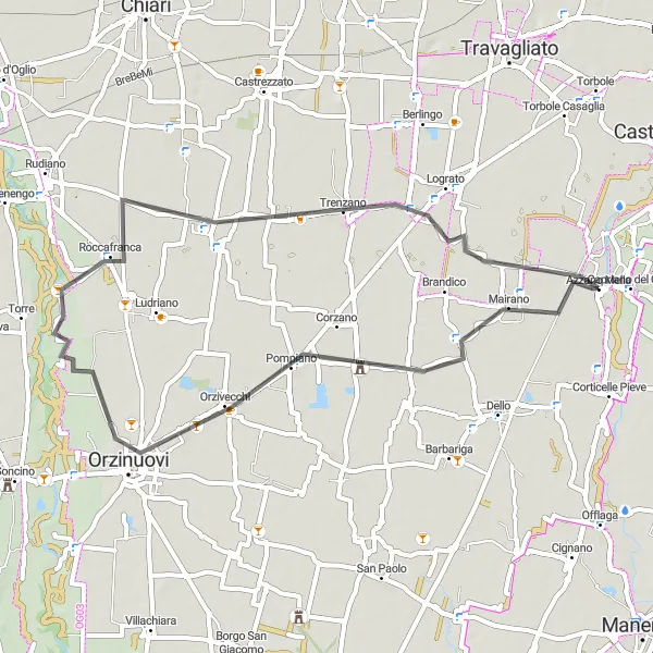 Map miniature of "Azzano Mella - Longhena Circuit" cycling inspiration in Lombardia, Italy. Generated by Tarmacs.app cycling route planner