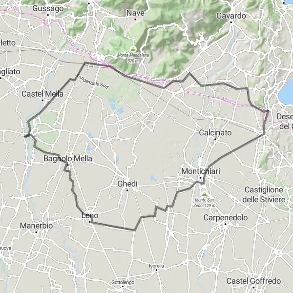 Map miniature of "The Brescia Loop" cycling inspiration in Lombardia, Italy. Generated by Tarmacs.app cycling route planner