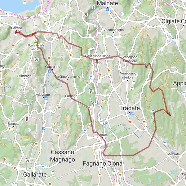 Miniatuurkaart van de fietsinspiratie "Beklim Belvedere di Azzate en Cairate op de fiets" in Lombardia, Italy. Gemaakt door de Tarmacs.app fietsrouteplanner