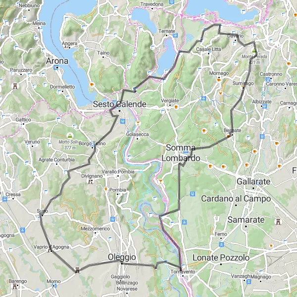 Mapa miniatúra "Cyklotrasa s panoramatickými výhľadmi" cyklistická inšpirácia v Lombardia, Italy. Vygenerované cyklistickým plánovačom trás Tarmacs.app