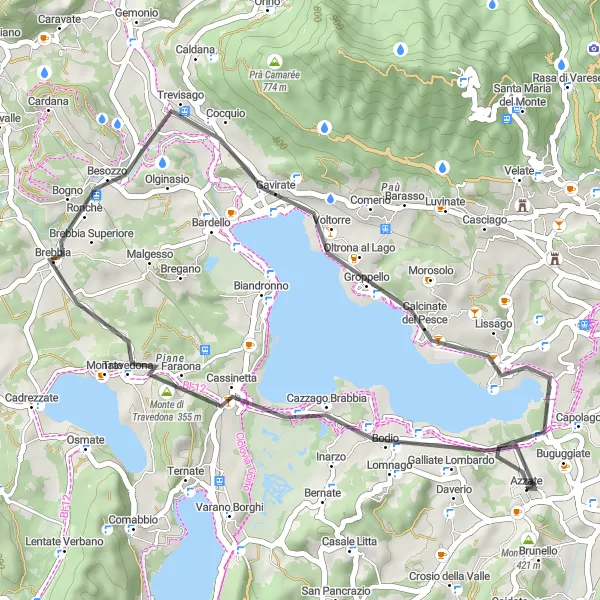 Map miniature of "Scenic Route along Lake Varese" cycling inspiration in Lombardia, Italy. Generated by Tarmacs.app cycling route planner