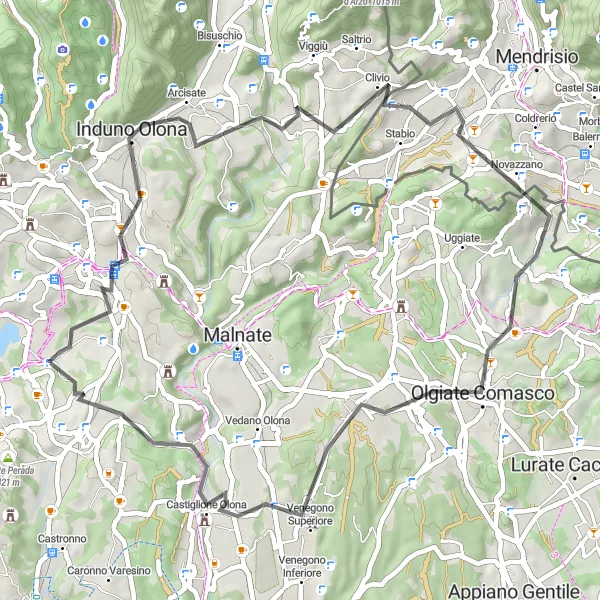 Map miniature of "Varese and the Wonderful Surroundings" cycling inspiration in Lombardia, Italy. Generated by Tarmacs.app cycling route planner