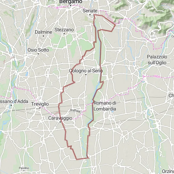 Mapa miniatúra "Gravelová trasa z Bagnaticy" cyklistická inšpirácia v Lombardia, Italy. Vygenerované cyklistickým plánovačom trás Tarmacs.app