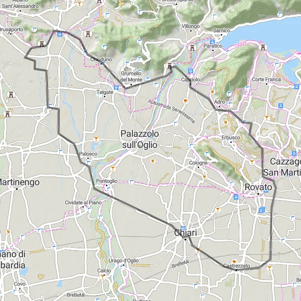 Miniatuurkaart van de fietsinspiratie "Rondrit van Bagnatica naar Colle Alto" in Lombardia, Italy. Gemaakt door de Tarmacs.app fietsrouteplanner