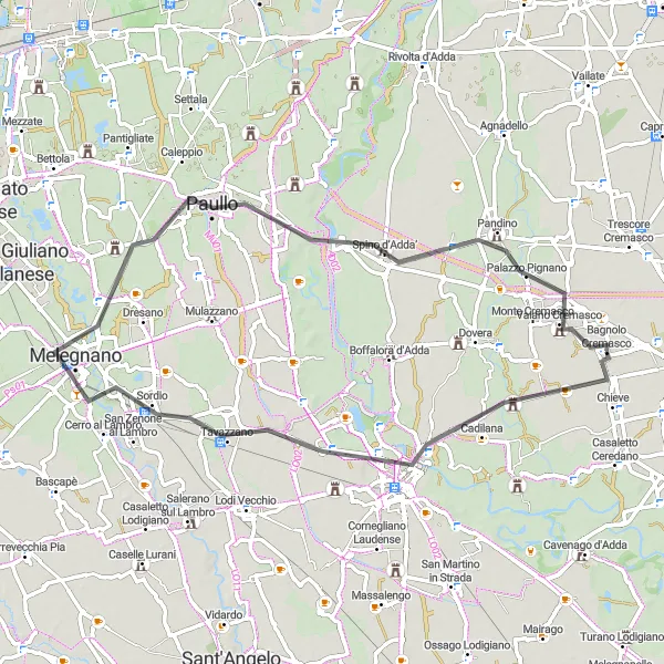 Miniature de la carte de l'inspiration cycliste "Randonnée à Lodi" dans la Lombardia, Italy. Générée par le planificateur d'itinéraire cycliste Tarmacs.app