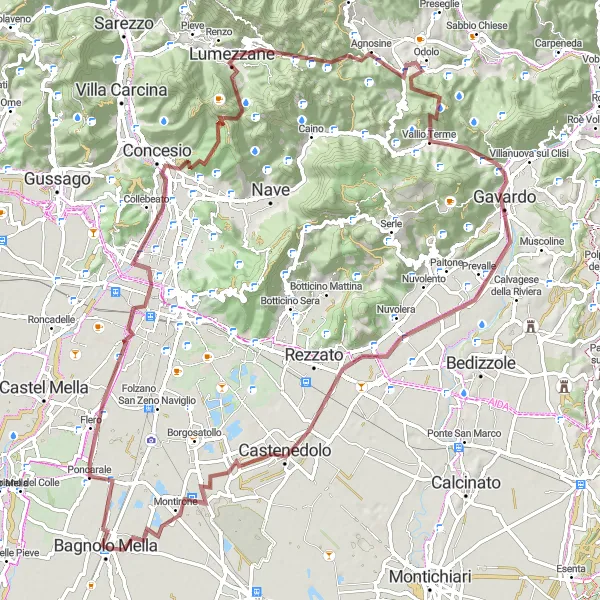 Miniaturní mapa "Gravelový okruh přes Monte Spina" inspirace pro cyklisty v oblasti Lombardia, Italy. Vytvořeno pomocí plánovače tras Tarmacs.app