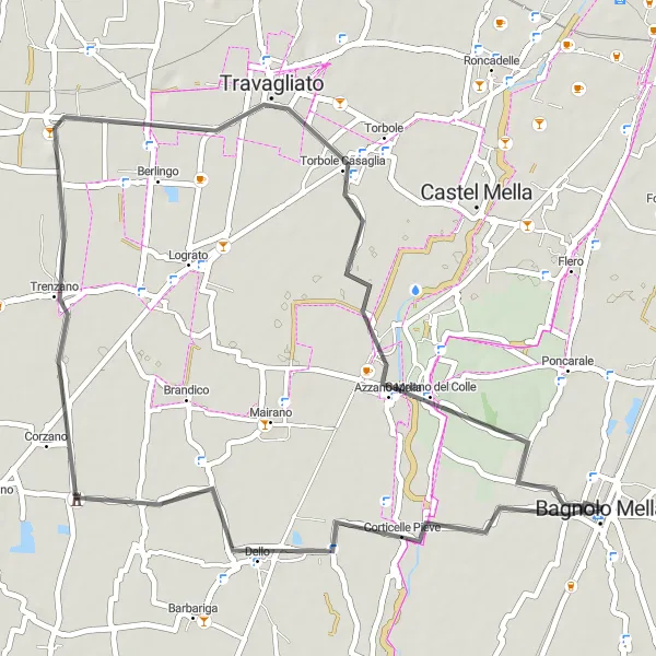 Map miniature of "Delightful Dello and Tranquil Treasures of Travagliato" cycling inspiration in Lombardia, Italy. Generated by Tarmacs.app cycling route planner