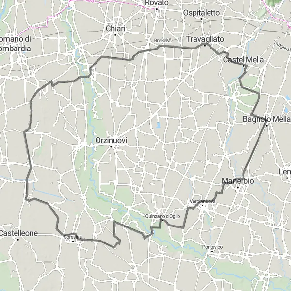 Map miniature of "The Verolanuova Exploration" cycling inspiration in Lombardia, Italy. Generated by Tarmacs.app cycling route planner