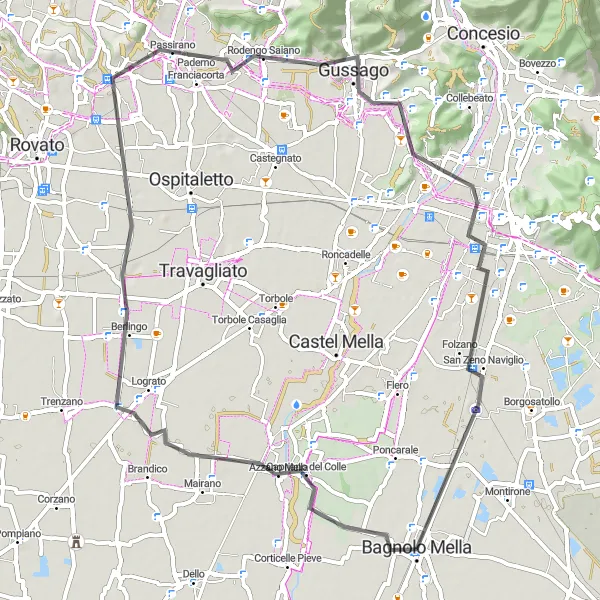 Mapa miniatúra "Cyklotrasa cez Maclodio a Paderno Franciacorta" cyklistická inšpirácia v Lombardia, Italy. Vygenerované cyklistickým plánovačom trás Tarmacs.app