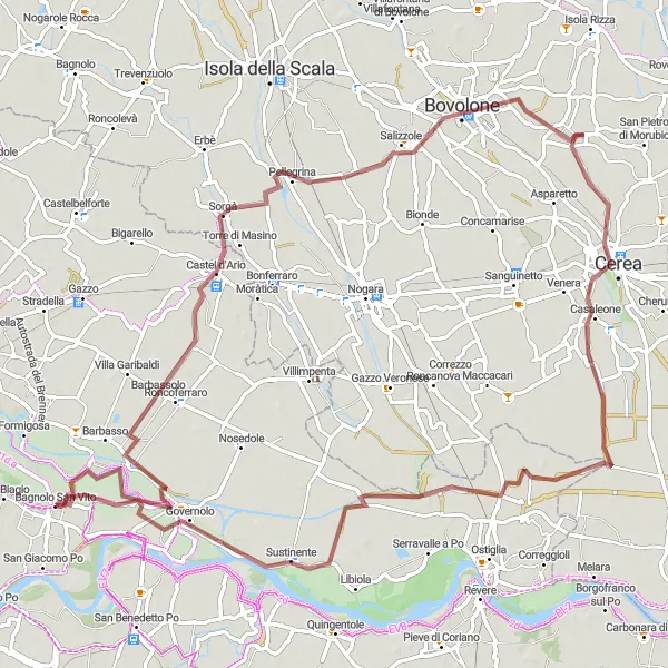 Miniatura della mappa di ispirazione al ciclismo "Itinerario tra Bagnolo San Vito e Roncoferraro" nella regione di Lombardia, Italy. Generata da Tarmacs.app, pianificatore di rotte ciclistiche