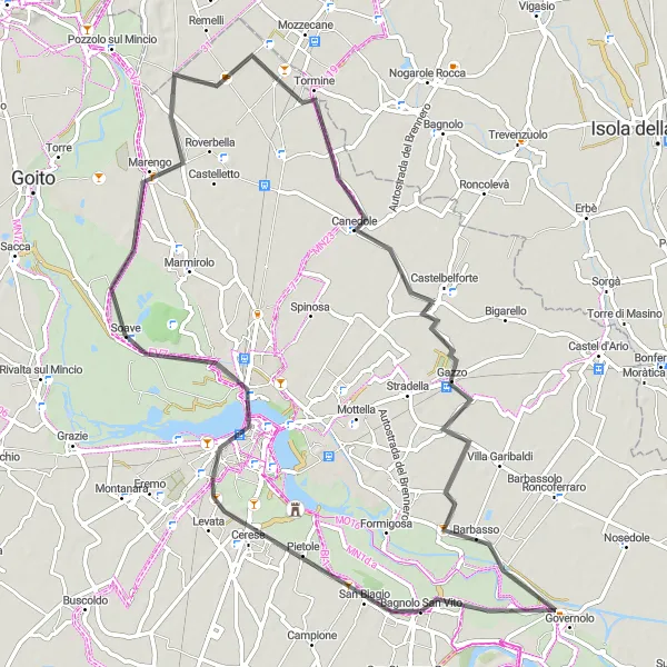 Miniaturní mapa "Okružní cyklistická trasa kolem Bagnolo San Vito" inspirace pro cyklisty v oblasti Lombardia, Italy. Vytvořeno pomocí plánovače tras Tarmacs.app