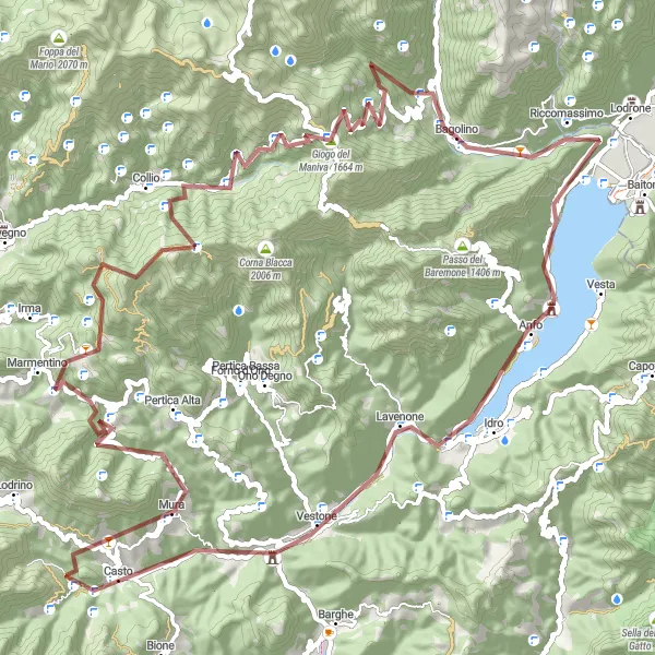 Miniatua del mapa de inspiración ciclista "Ruta de Grava por Lago d'Idro y Giogo del Maniva" en Lombardia, Italy. Generado por Tarmacs.app planificador de rutas ciclistas