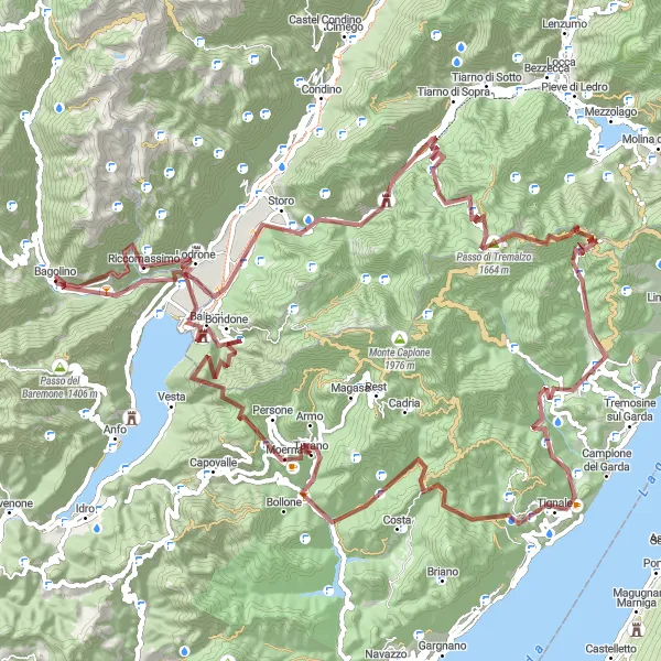 Kartminiatyr av "Äventyrlig Grusväg till Tremalzo" cykelinspiration i Lombardia, Italy. Genererad av Tarmacs.app cykelruttplanerare
