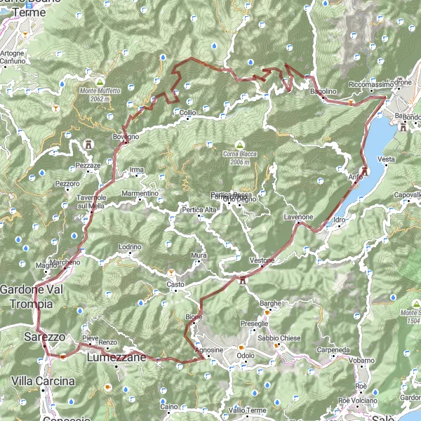 Kartminiatyr av "Grusvei eventyr gjennom vakre omgivelser" sykkelinspirasjon i Lombardia, Italy. Generert av Tarmacs.app sykkelrutoplanlegger