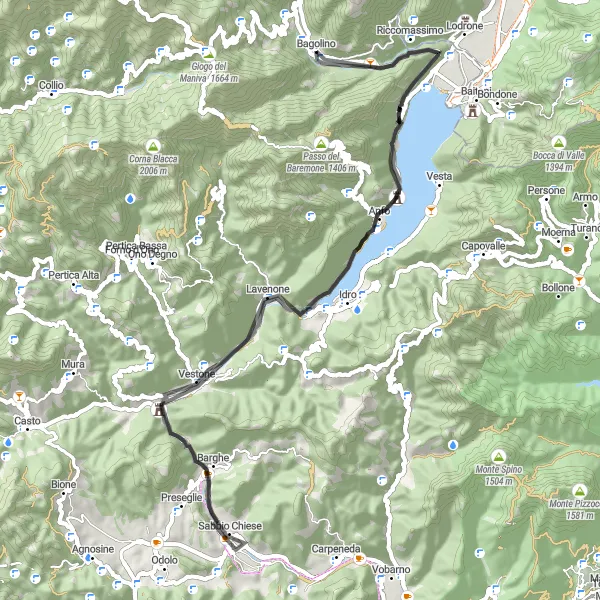 Map miniature of "Bagolino - Lago d'Idro - Rocca d'Anfo" cycling inspiration in Lombardia, Italy. Generated by Tarmacs.app cycling route planner