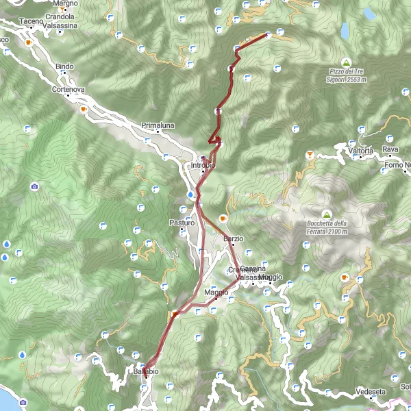 Miniatuurkaart van de fietsinspiratie "Gravelavontuur vanaf Ballabio" in Lombardia, Italy. Gemaakt door de Tarmacs.app fietsrouteplanner