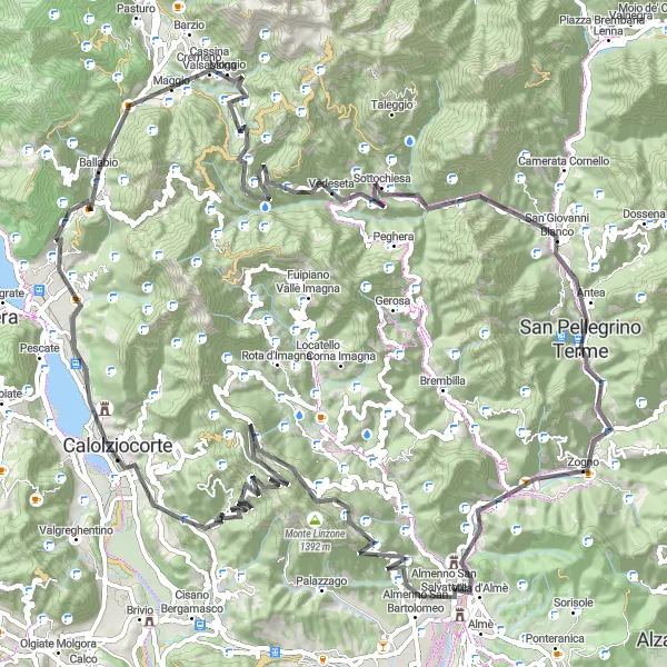 Miniatura della mappa di ispirazione al ciclismo "Avventura ciclistica tra Cassina Valsassina e Calolziocorte" nella regione di Lombardia, Italy. Generata da Tarmacs.app, pianificatore di rotte ciclistiche